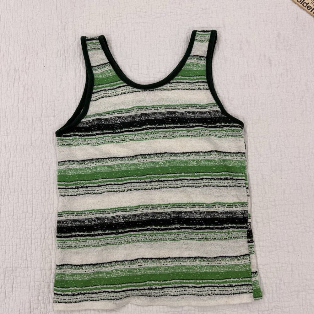 Vintage Montgomery Ward Kids Green White Black Striped Tank Top Size Large 16/18